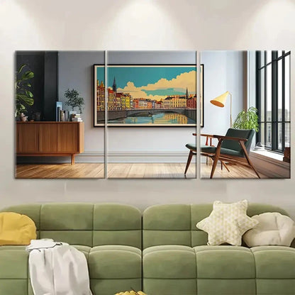 3pcs Panels Vibrant Dublin Canal Scene Metal Print Ready to Hang Art