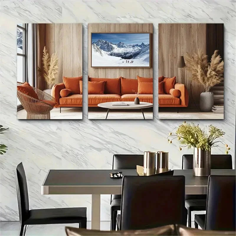 3pcs European Mountain Landscape Design Metal Print Ready to Hang Art