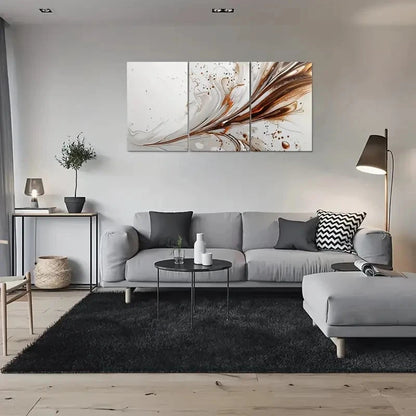 3pcs Modern Abstract Painting Brown and White Metal Print Ready to Hang Art