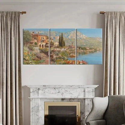 3pcs Lakeside Garden Landscape Vintage Wall Art Set Canvas Framed 40x60cm - High Quality Print 100% Australian Made Wall Canvas Ready to Hang