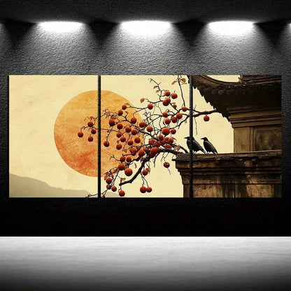 3pcs The Persimmon Tree on The Eaves Metal Print Ready to Hang Art