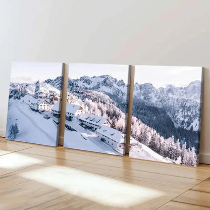 3pcs Snowy Mountain Landscape with Cabin Wall Art Canvas Unframed – High Quality Print 100% Australian Made Wall Canvas