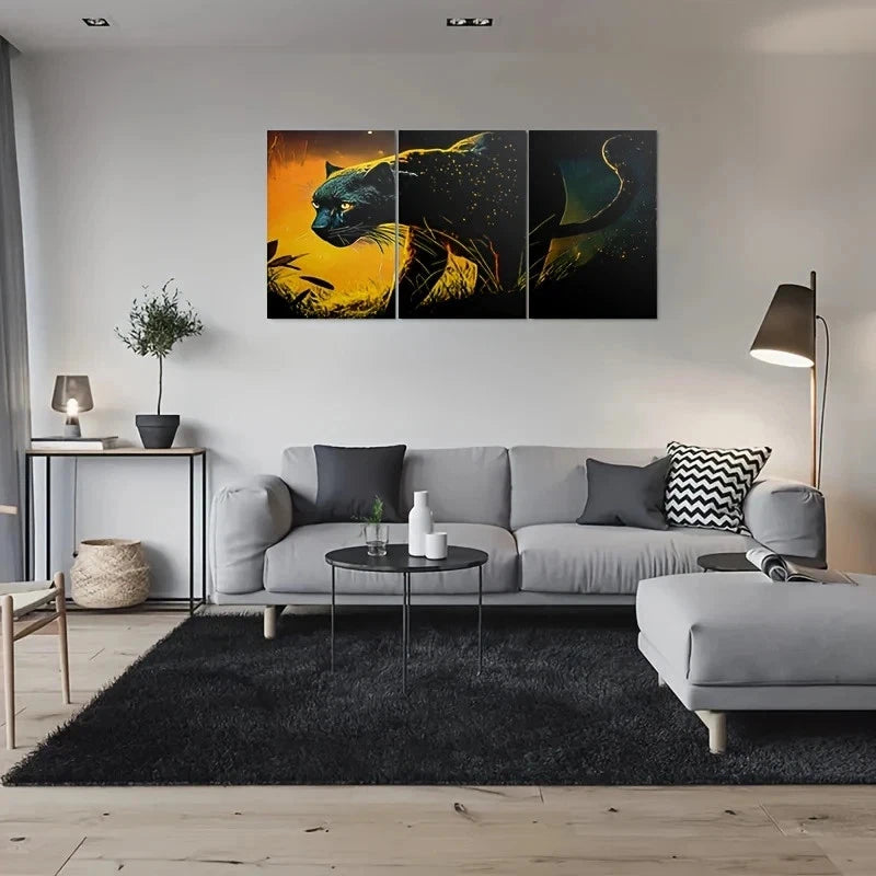 3pcs Abstract Wildlife Golden & Blue Metal Print Ready to Hang Art