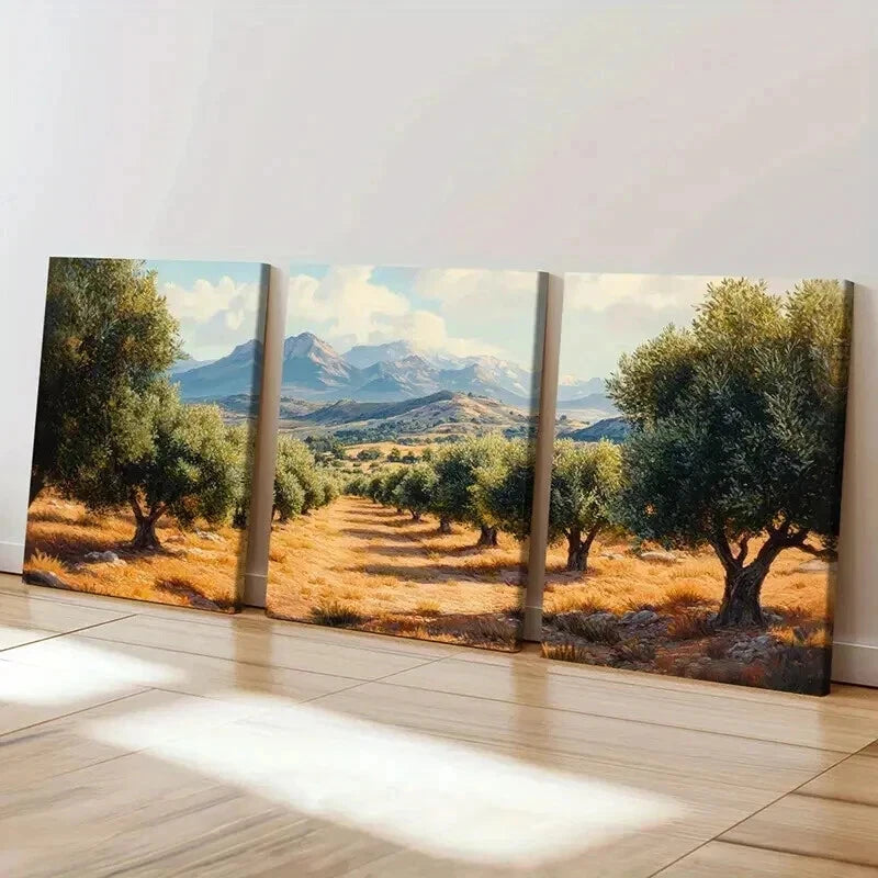 3pcs Nature Landscape Art Olive Grove Trees Wall Art Set Canvas Framed 40x60cm - High Quality Print 100% Australian Made Wall Canvas Ready to Hang