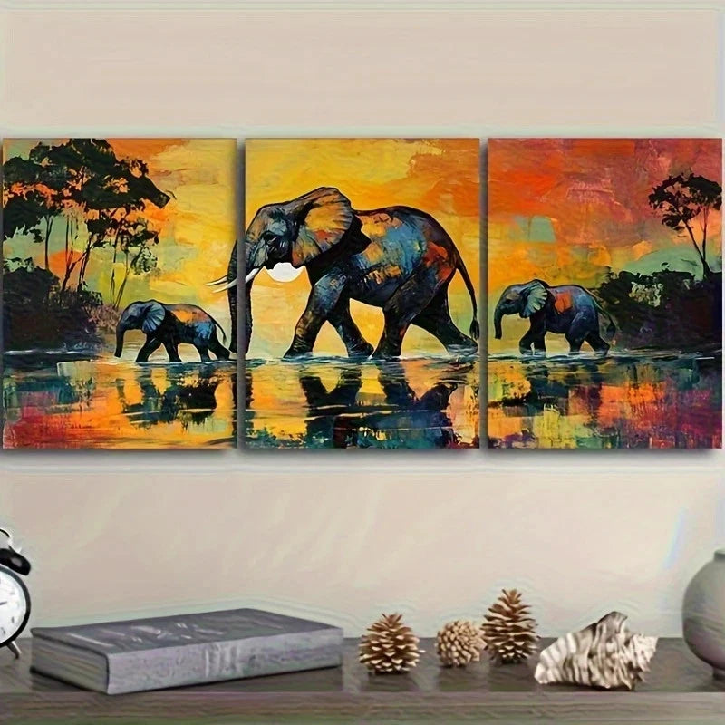 3pcs Vibrant African Wildlife Scene Metal Print Ready to Hang Art