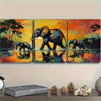3pcs Vibrant African Wildlife Scene Metal Print Ready to Hang Art