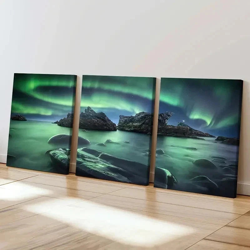 3pcs Aurora Nordic Decoration Painting Wall Art Set Canvas Framed 40x60cm - High Quality Print 100% Australian Made Wall Canvas Ready to Hang