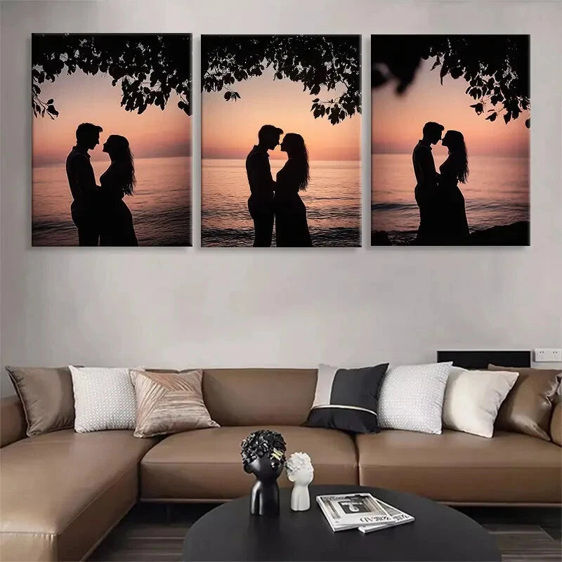 3pcs Romantic Sunset Kiss Silhouette Perfect Wall Art Set Canvas Framed 40x60cm - High Quality Print 100% Australian Made Wall Canvas Ready to Hang