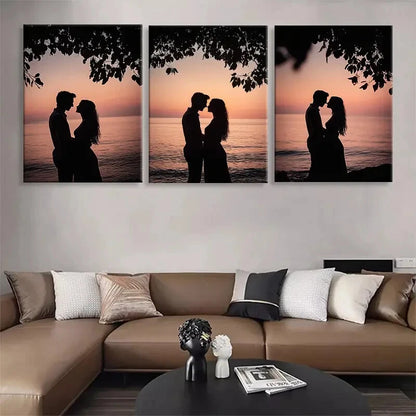 3pcs Romantic Sunset Kiss Silhouette Perfect Wall Art Set Canvas Framed 40x60cm - High Quality Print 100% Australian Made Wall Canvas Ready to Hang