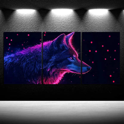 3pcs Chic Coyote Stunning Purple Themed Metal Print Ready to Hang Art