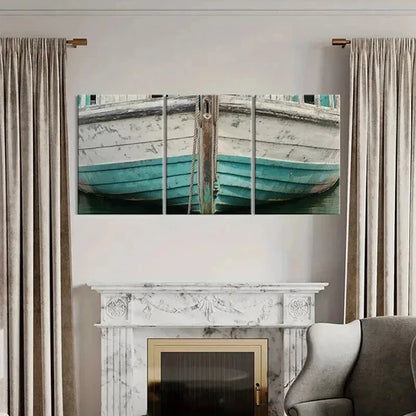 3pcs Vintage Weathered Wooden Boat Wall Art Canvas Unframed - High Quality Print 100% Australian Made Wall Canvas