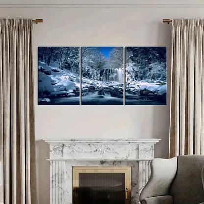 3pcs Winter Snow Scene Waterfall Modern Wall Art Set Canvas Framed 40x60cm - High Quality Print 100% Australian Made Wall Canvas Ready to Hang