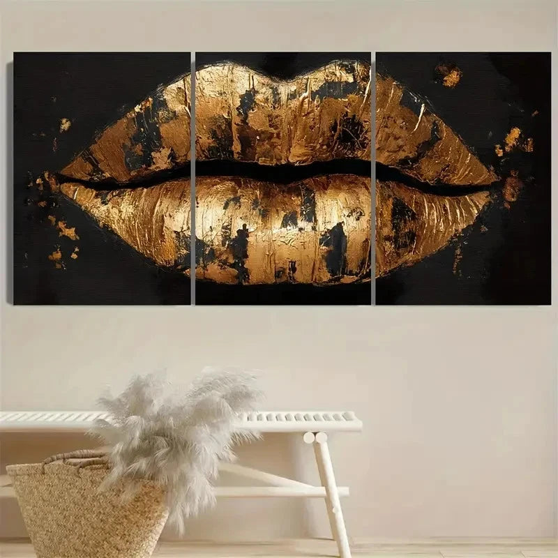 3pcs Luxurious Stylish Golden Black Woman Art Wall Art Set Canvas Framed 50x70cm - High Quality Print 100% Australian Made Wall Canvas Ready to Hang