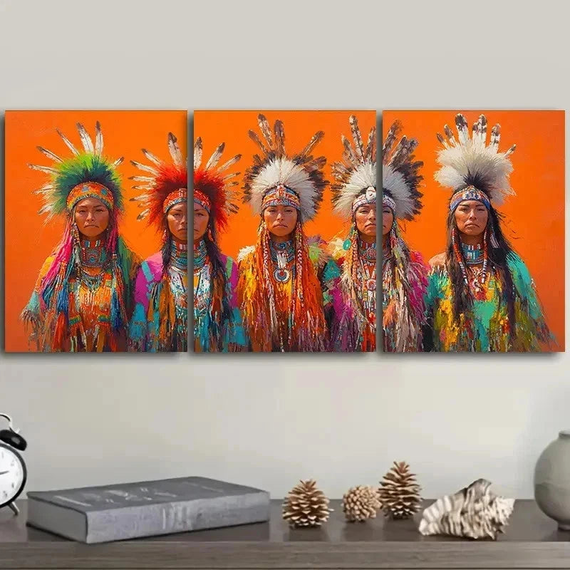 3pcs Abstract Native American Women Wall Art Set Canvas Framed 40x60cm - High Quality Print 100% Australian Made Wall Canvas Ready to Hang