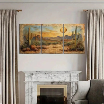 3pcs Desert Landscape Cactus Mountains Sunset Wall Art Set Canvas Framed 40x60cm - High Quality Print 100% Australian Made Wall Canvas Ready to Hang