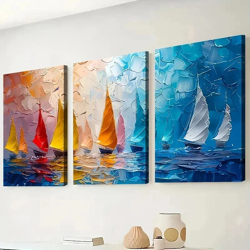3pcs Modern Abstract Sailing Landscape Wall Art Set Canvas Framed 40x60cm - High Quality Print 100% Australian Made Wall Canvas Ready to Hang