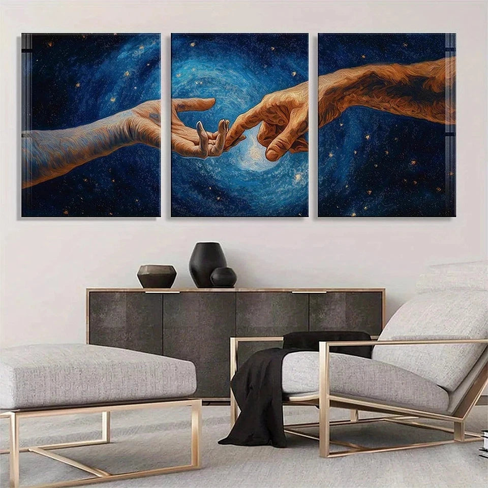 3pcs Cosmic Hand Touch Stars and Rotating Metal Print Ready to Hang Art