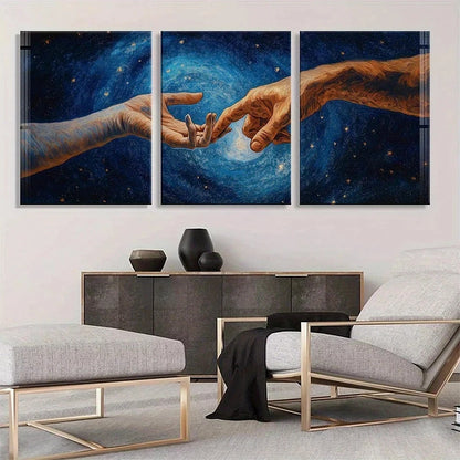 3pcs Cosmic Hand Touch Stars and Rotating Metal Print Ready to Hang Art