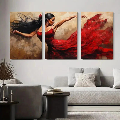 3pcs Red Dress Flamenco Dance Metal Print Ready to Hang Art