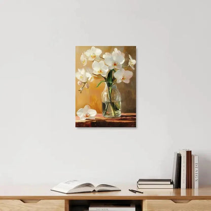 Beautiful Elegant White Orchids  Painting 40x60cm Metal Print Ready to Hang