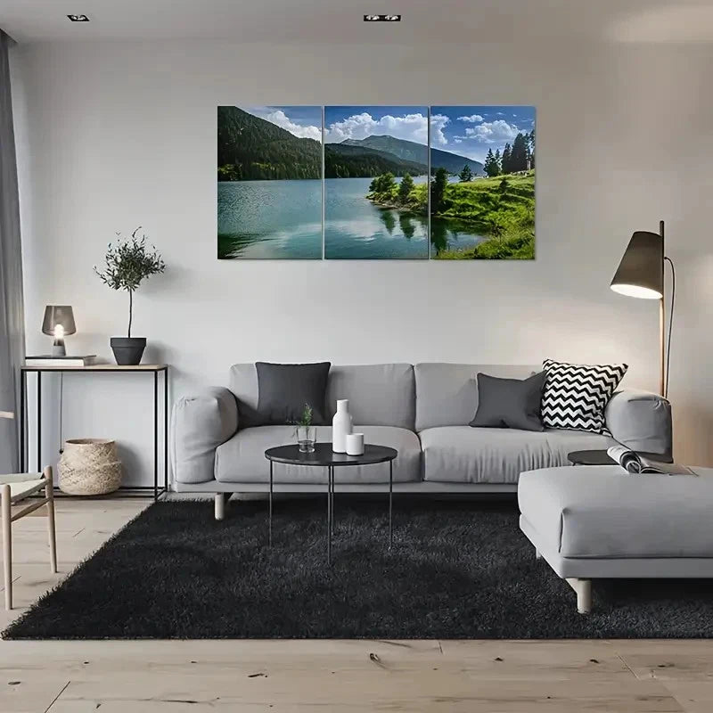 3pcs Serene Lake and Mountain Scene in a Tranquil Metal Print Ready to Hang Art