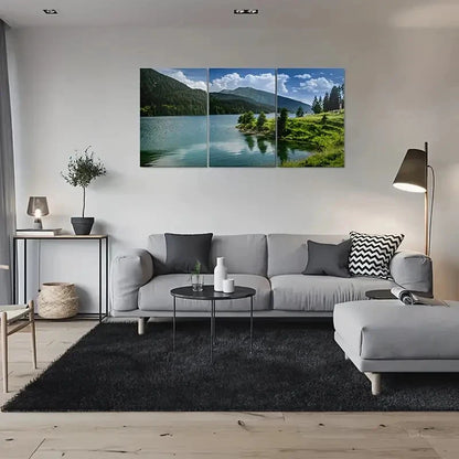3pcs Serene Lake and Mountain Scene in a Tranquil Metal Print Ready to Hang Art