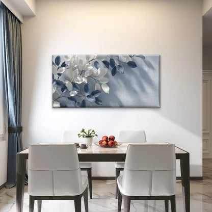 Blue White Leaves Wall Art Canvas Office Home Room Framed 120x60cm