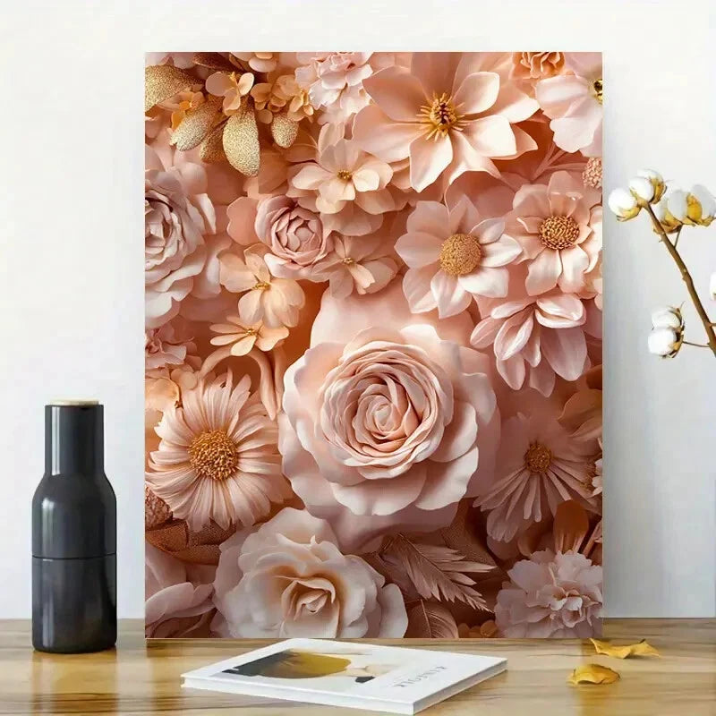 Elegant Floral Peach, Pink Roses & Peonies Bouquet 40x60cm Metal Print Ready to Hang