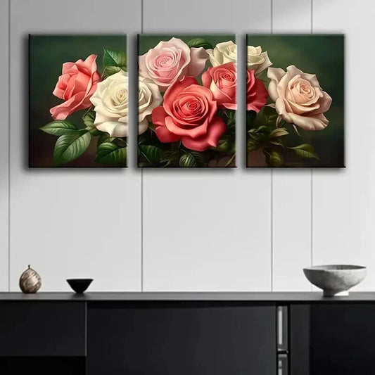 3pcs Vintage Pink Rose Elegant Décor Perfect Wall Art Set Canvas Framed 40x60cm - High Quality Print 100% Australian Made Wall Canvas Ready to Hang