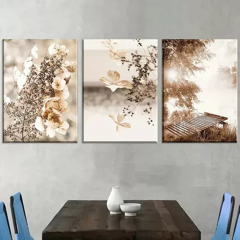 3pcs Natural Leaf Deep Autumn Landscape Wall Art Set Canvas Framed 60x90cm - High Quality Print 100% Australian Made Wall Canvas Ready to Hang