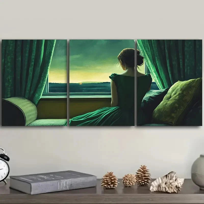 3pcs A Woman Contemplates the Fading Light Wall Art Set Canvas Framed 50x70cm - High Quality Print 100% Australian Made Wall Canvas Ready to Hang