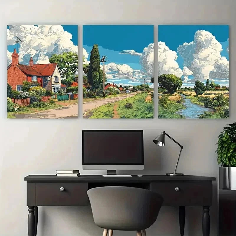 3pcs Suffolk England Travel Countryside Perfect  Wall Art Set Canvas Framed 40x60cm - High Quality Print 100% Australian Made Wall Canvas Ready to Hang