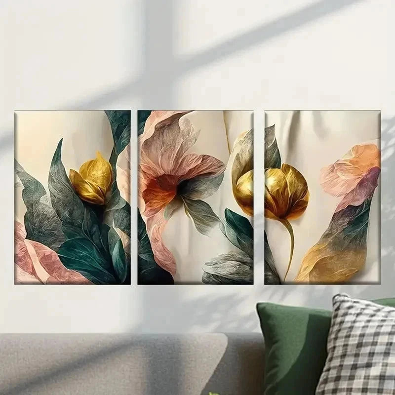 3pcs Bunch of Flowers with Leaves Wall Art Set Canvas Framed 40x60cm - High Quality Print 100% Australian Made Wall Canvas Ready to Hang