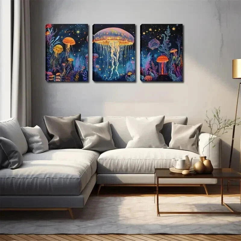 3pcs Numerous Jellyfish Swimming Water Perfect Wall Art Set Canvas Framed 60x90cm - High Quality Print 100% Australian Made Wall Canvas Ready to Hang