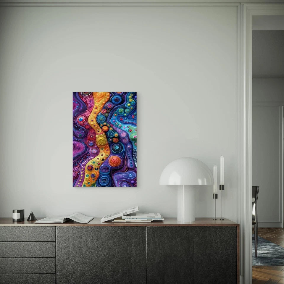 Wavy Line Ocean Currents in Dotted Texture 60x90cm Metal Print Ready to Hang