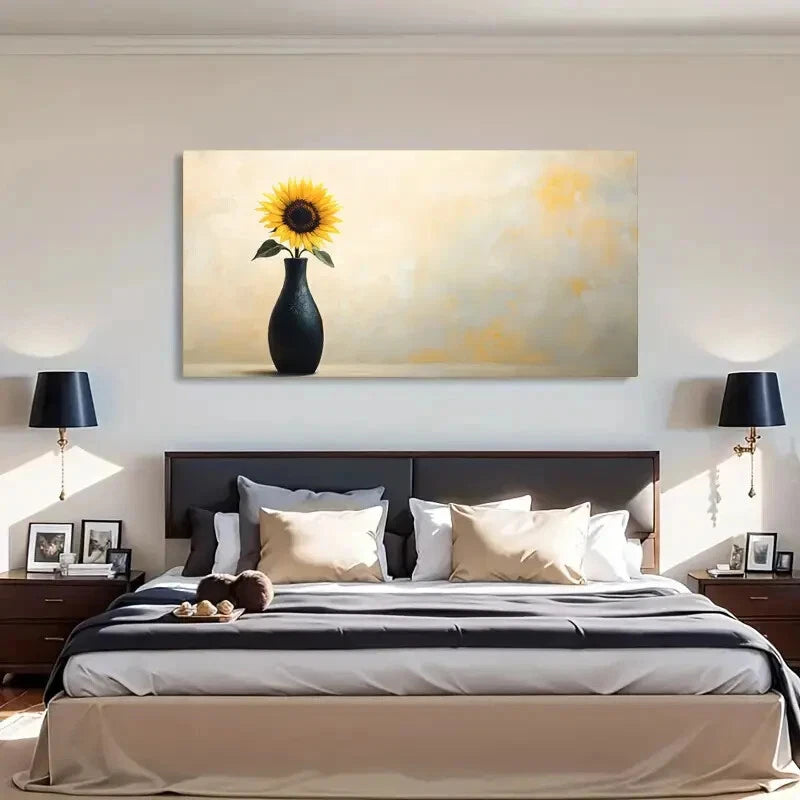 Sunflower Floral Vase Deco Wall Art Canvas Office Home Room Framed 120x60cm