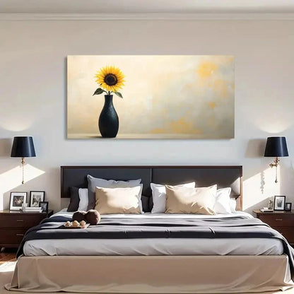 Sunflower Floral Vase Deco Wall Art Canvas Office Home Room Framed 120x60cm