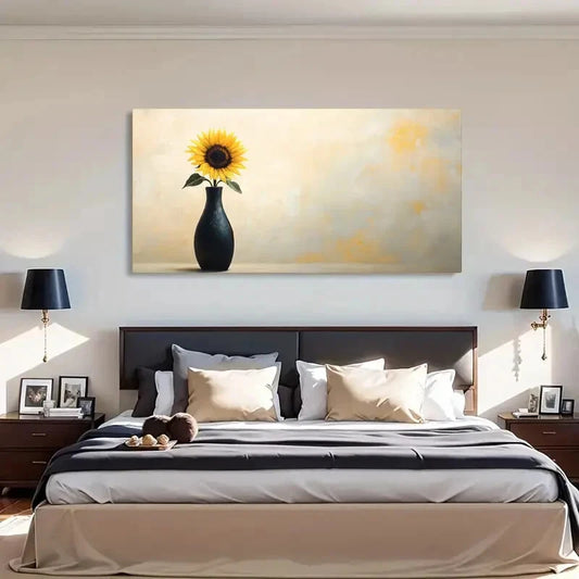 Sunflower Floral Vase Deco Wall Art Canvas Office Home Room Framed 120x60cm