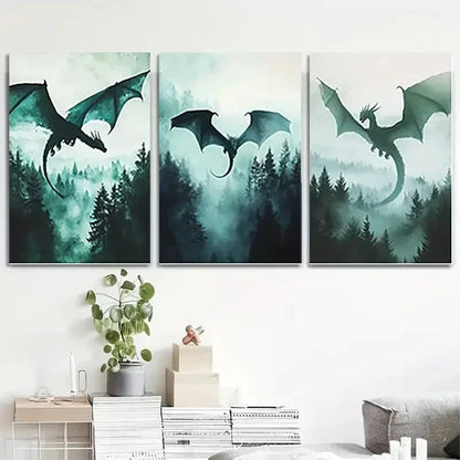 3pcs Forest & Dragon Fantasy DF Wall Art Set Canvas Unframed - High Quality Print 100% Australian Made Wall Canvas