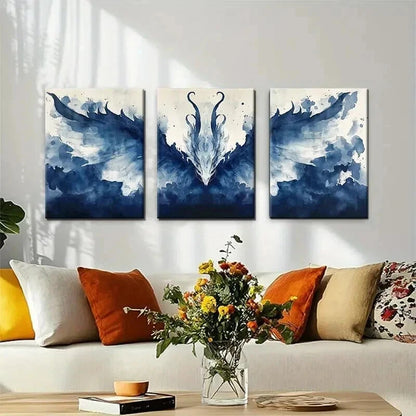 3pcs Abstract Blue Dragon Majestic Perfect Wall Art Set Canvas Framed 40x60cm - High Quality Print 100% Australian Made Wall Canvas Ready to Hang.