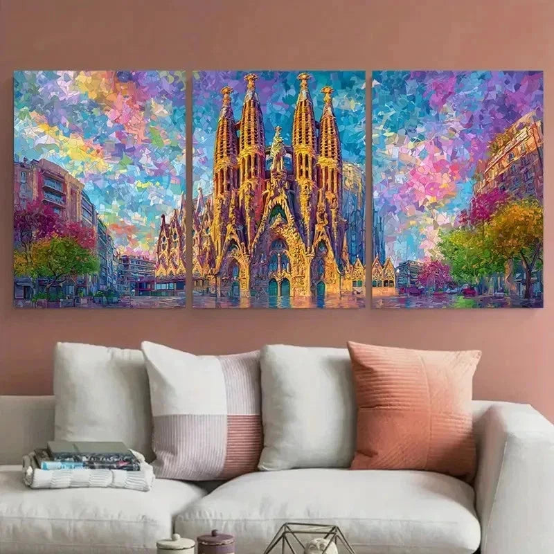 3pcs Barcelona Spain Painted Rolled Perfect Wall Art Canvas Framed 60x90cm