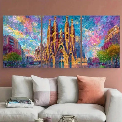 3pcs Barcelona Spain Painted Rolled Perfect Wall Art Canvas Framed 60x90cm