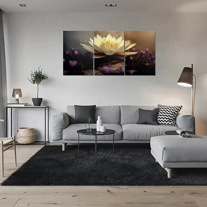 3pcs White Lotus Flower Painting Metal Print Ready to Hang Art