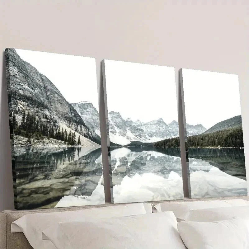 3pcs Moraine Snow Mountain & Lake View Wall Art Set Canvas Framed 40x60cm - High Quality Print 100% Australian Made Wall Canvas Ready to Hang