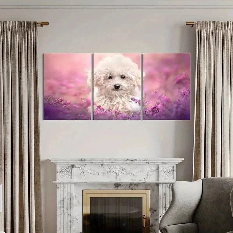 3pcs Cute Puppy Bichon Frise Pet Modern Wall Art Set Canvas Framed 40x60cm - High Quality Print 100% Australian Made Wall Canvas Ready to Hang