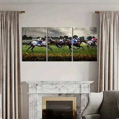 3pcs Vibrant Horsemanship Scene with Jockeys Wall Art Set Canvas Framed 40x60cm - High Quality Print 100% Australian Made Wall Canvas Ready to Hang