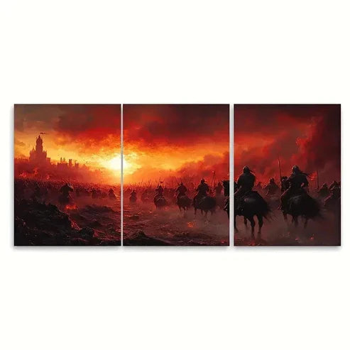 3pcs Medieval Battle Fiery Sky ER Wall Art Set Canvas Unframed – High Quality Print 100% Australian Made Wall Canvas