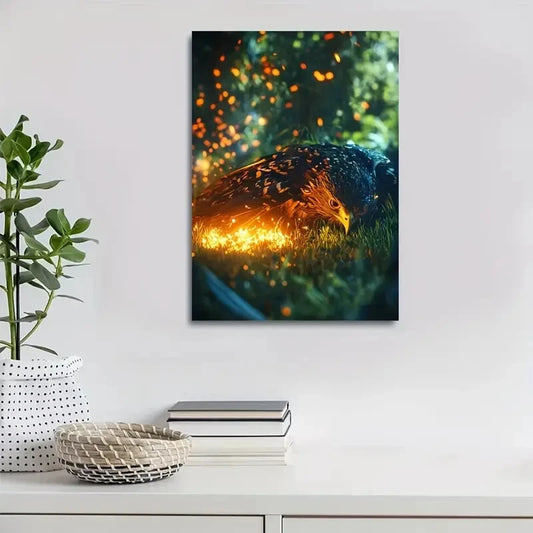 Beautiful Vibrant Hawk in Flight Glowing Painting 40x60cm Metal Print Ready to Hang