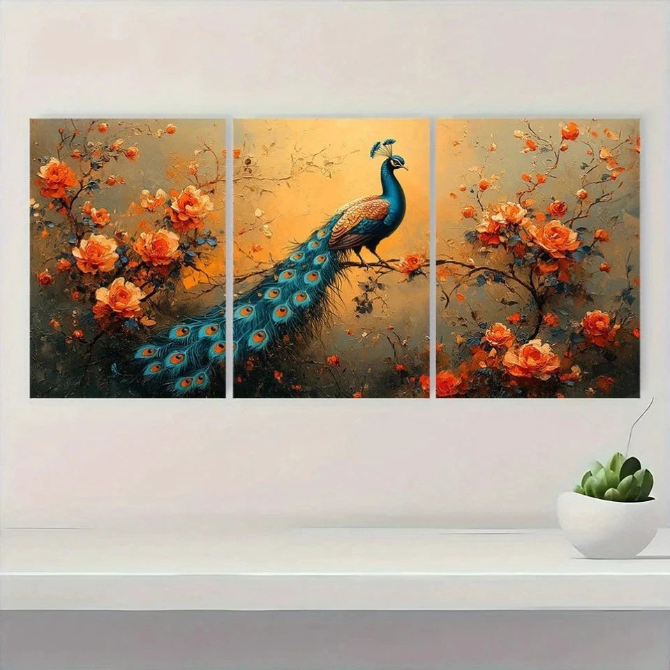 3pcs Vintage Renaissance Peacock Wall Art Set Canvas Framed 60x90cm - High Quality Print 100% Australian Made Wall Canvas Ready to Hang