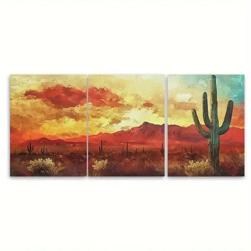 3pcs Large Cactus Desert Painting Wall Art Set Canvas Unframed - High Quality Print 100% Australian Made Wall Canvas